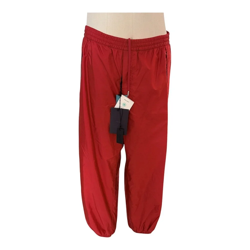 Prada Men's Red Re-Nylon Jogging Pants SPH374 Large, Triangle logo, stretch